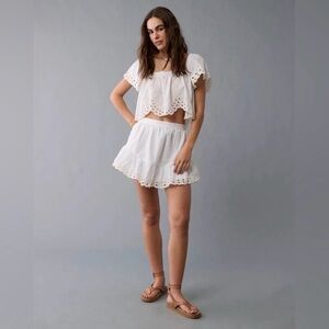 AE White Mini Skirt Size M Eyelet Design